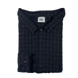 Ch. Chapter Mens Lightweight Black Checked Cotton Linen Mens Button Front Size M